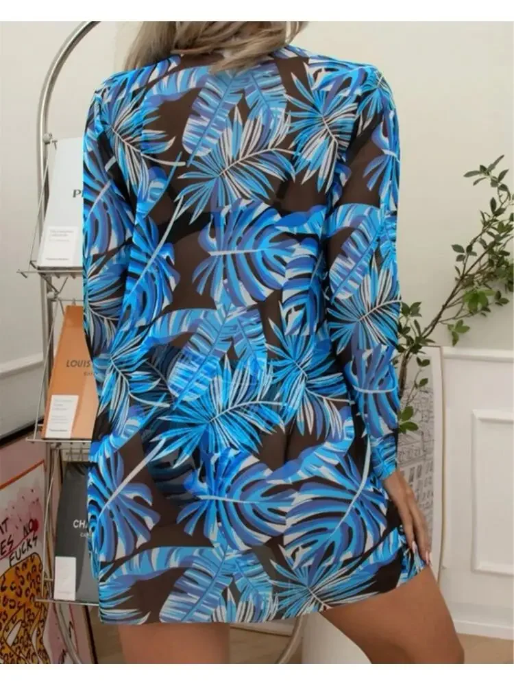 Costume da bagno bikini floreale sexy 3 pezzi costume da bagno push up da donna manica lunga copricostume tre pezzi costume da bagno brasiliano beachwear