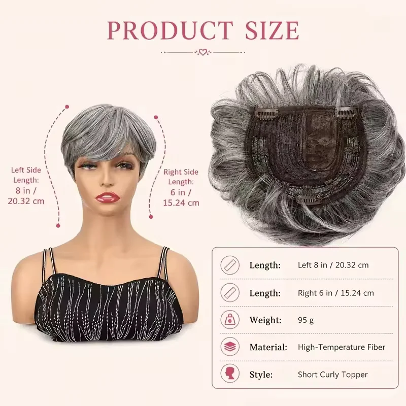 Synthetic Short Hair Topper Lightweight Fiber Hair Extension for Increase Volume Cover White Hair Effortless Daily Use Styling view 2