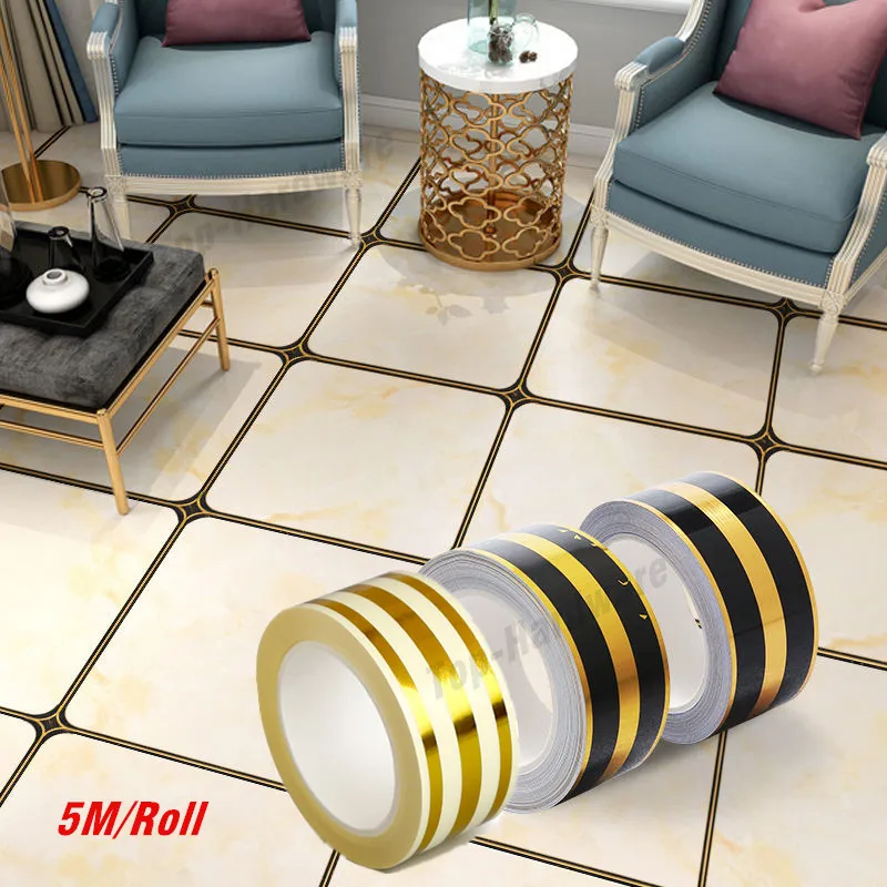 1 Roll Ceramic Tile Gap Gold Tape Self-adhesive Floor Wall Seam Sealant Ceiling Sealing Foil Strip Decor Diagonal Sticker Decal