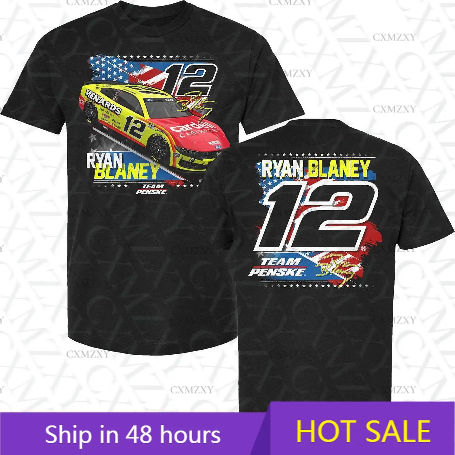 تي شيرت ريان بلي 2025 Menards Patriotic Car باللون الأسود