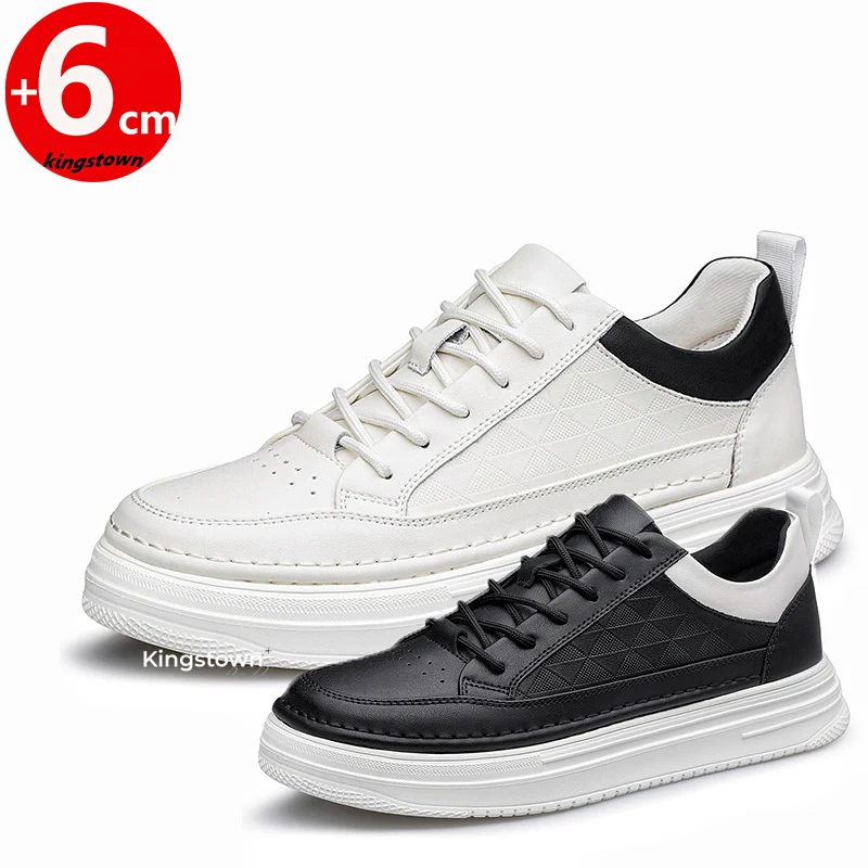 

Мужские кожаные кроссовки на платформе, увеличивающие рост на 6 см, повседневная обувь, белые/черные, большие размеры 37-45