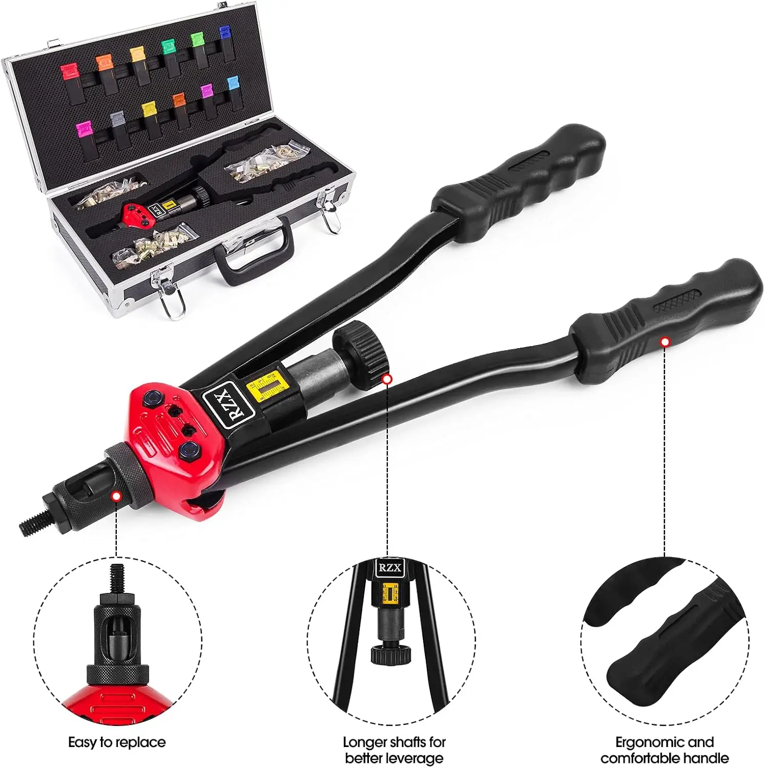 16" Rivet Nut Tool Set with 12 Mandrels & 115 Nuts, Ergonomic Design for Easy DIY Projects
