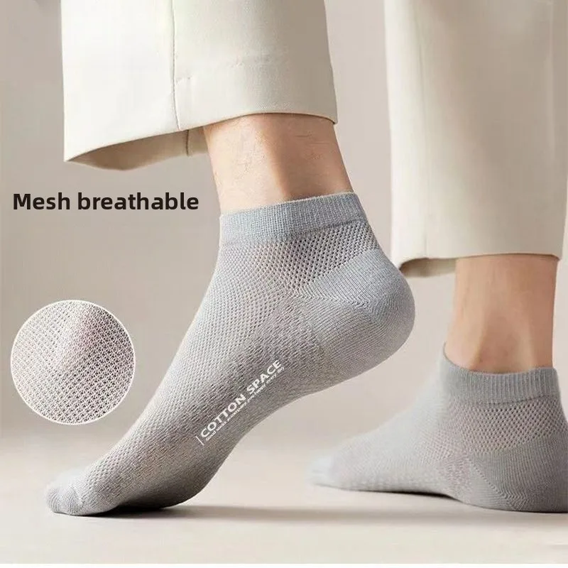 5 Pairs Men Mesh Short Socks Summer Korean Style Deodorant Breathable Sweat‑Absorbing Low Cut Ultra‑Light Sports Socks