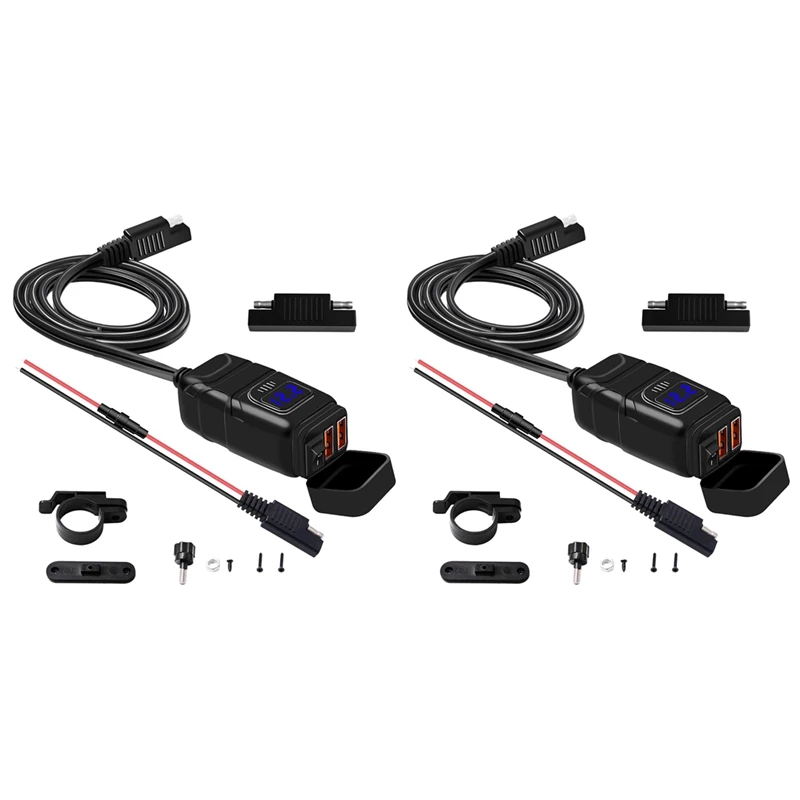 

2X Waterproof Motorcycle Dual USB Fast Charger Port Power Adapter Voltmeter & On/Off ,For Phone Gps Tablet Etc