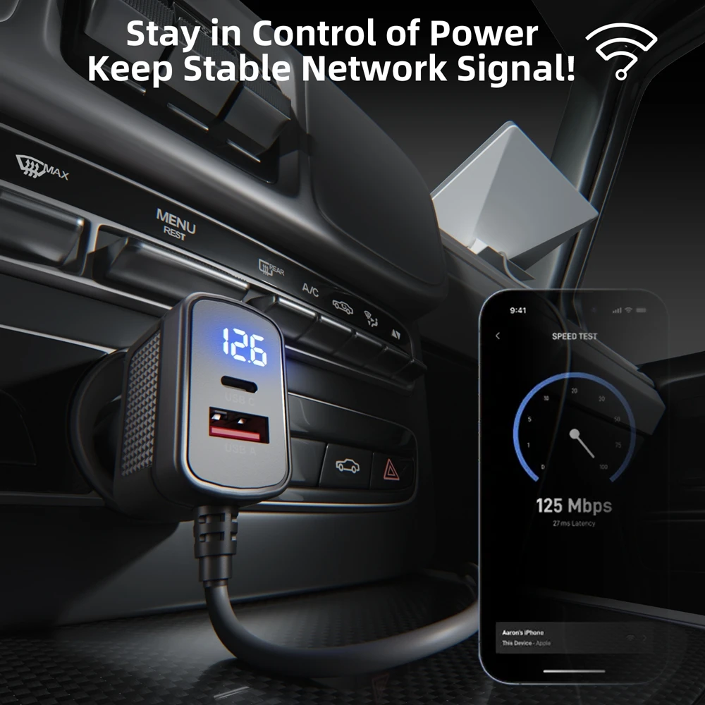 محول سيارة 3M لـ Starlink Mini 12-24V QC/PD شحن سريع مع كابل طاقة منافذ USB-A + Type C لملحقات Starlink Mini