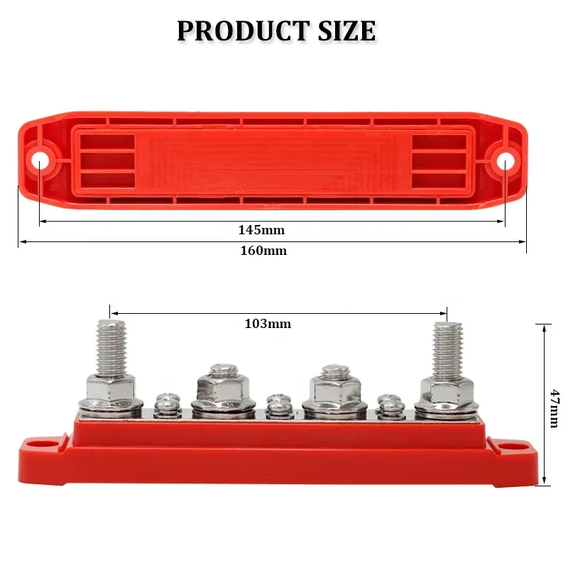 Busbar 4 x 3/8in Studs and 6 x #8 Screw Terminals Power Distribution Block with Ring Terminals