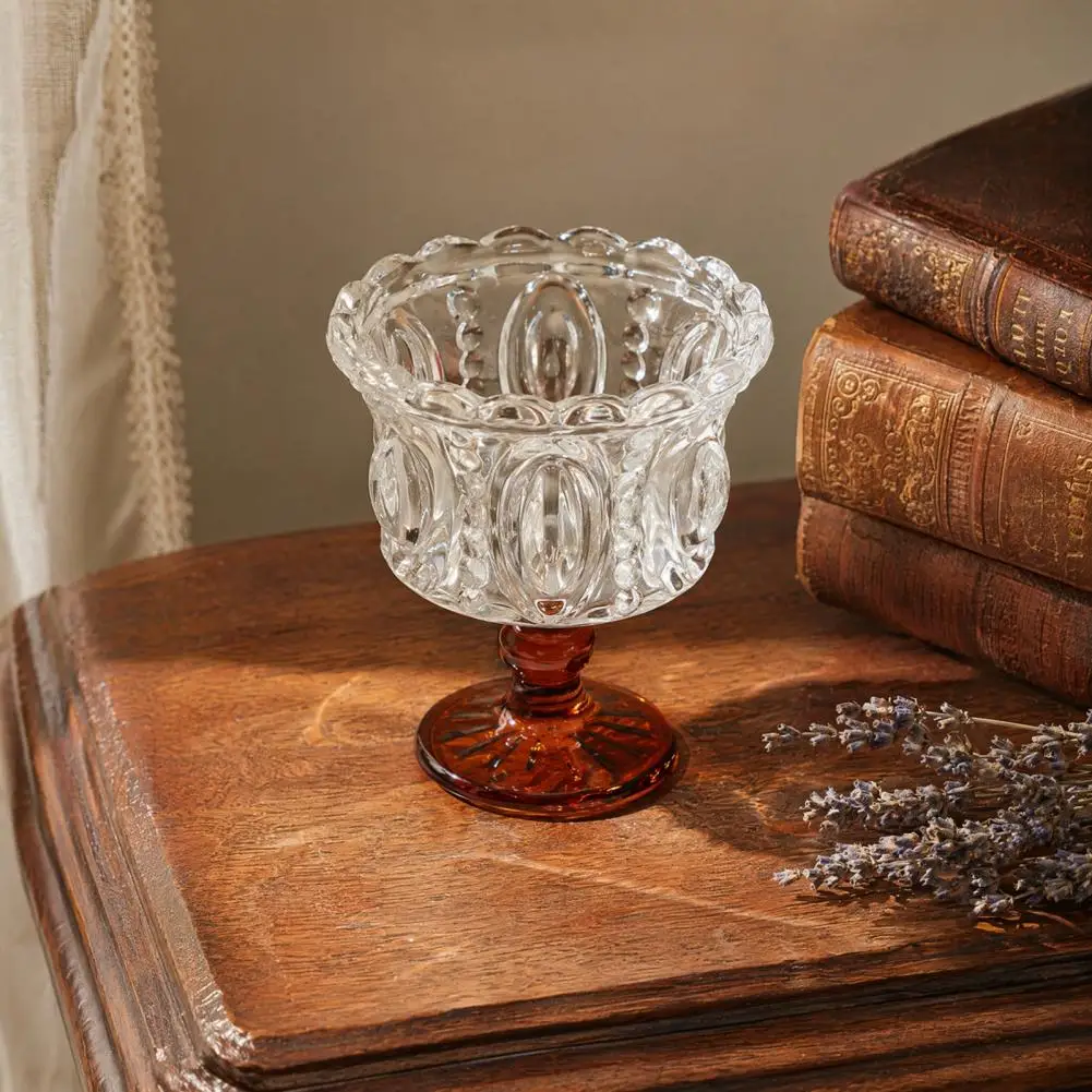 High Leg Glass Cup Lace Rim Glass Mug Vintage Embossed Glass Dessert Cups Thickened Footed Ice Cream Bowls Elegant for Parties