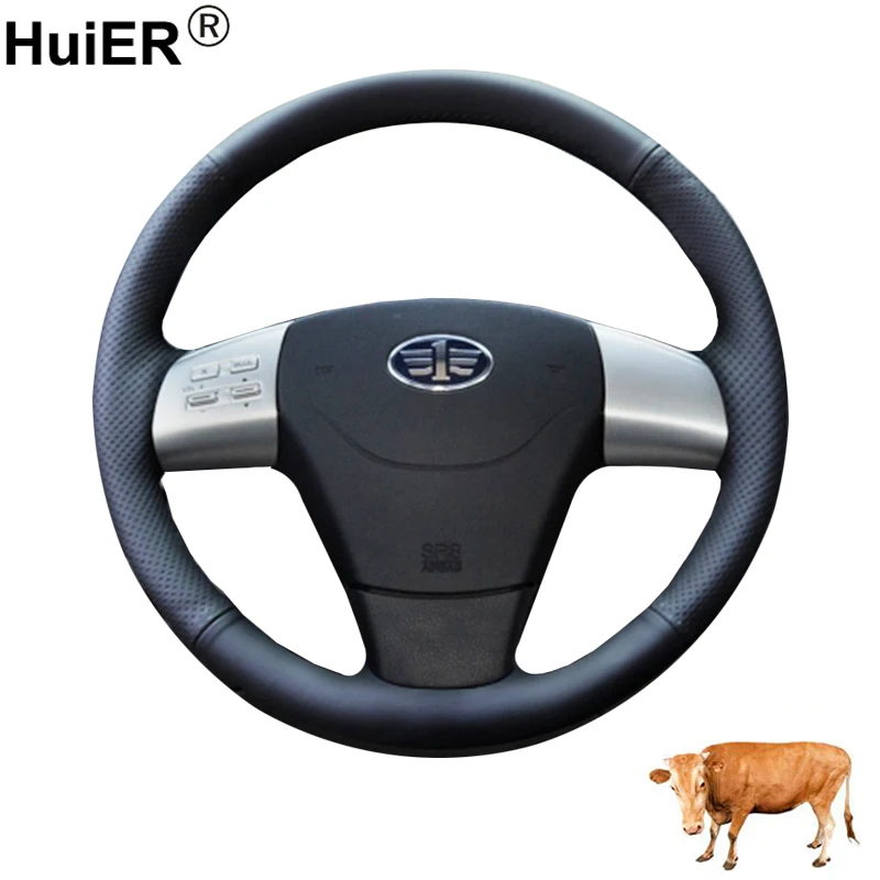 For FAW Besturn B70 2011 2012 2013 Cow Leather Hand Sewing Car Steering Wheel Cover Interior Non-slip Auto Interior Accessories