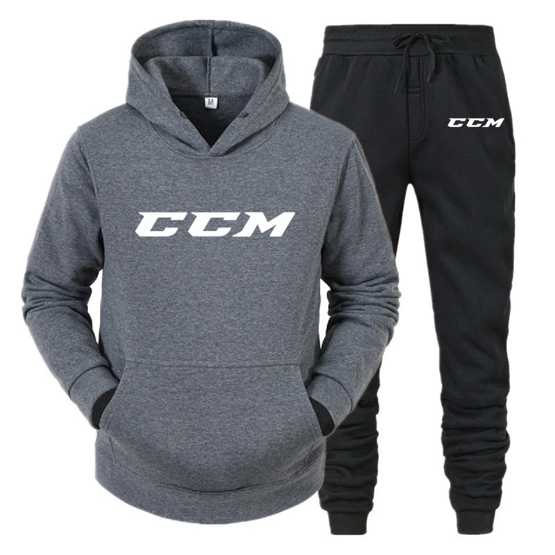 CCM-Conjunto de Sudadera con capucha para hombre, ropa deportiva informal de lana, otoño e invierno, 2 piezas