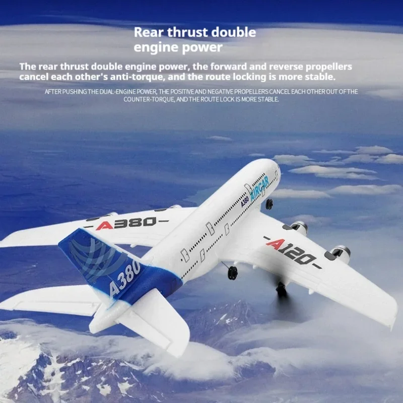 New Airbus A380 Three Channel Rear Push Dual Power Gliding Plane Model Toy For Beginners Remote Controlled Aircraft Fixed Wings