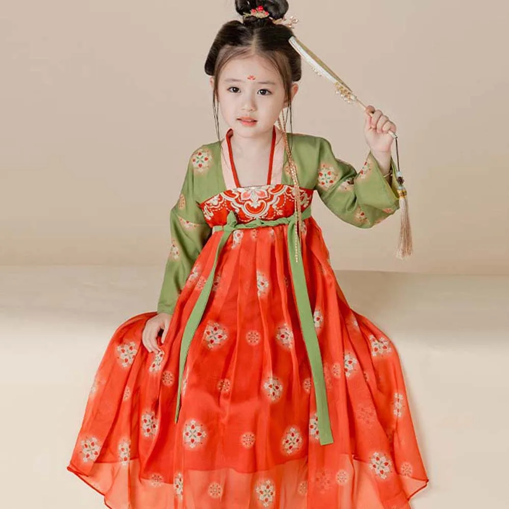 Tang Dynasty Chinese Children Girls Hanfu Cosplay Performance Stage Costumes Chinese Girls Ancient Dress Outfit Ancient