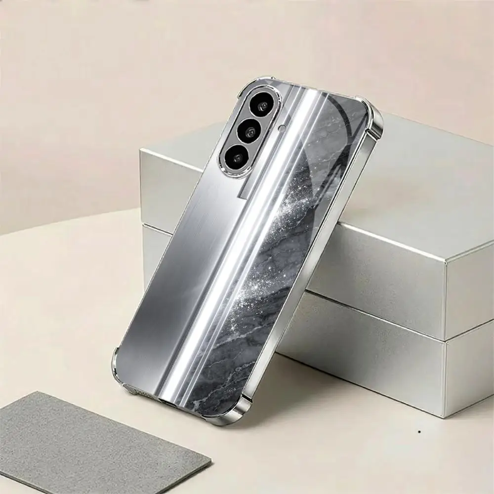 Silver gradient pattern Fashion Exquisite HD glass phone case for Samsung Galaxy S26 S25 S24 S23 S22 FE,Ultra,Plus Dropresistant