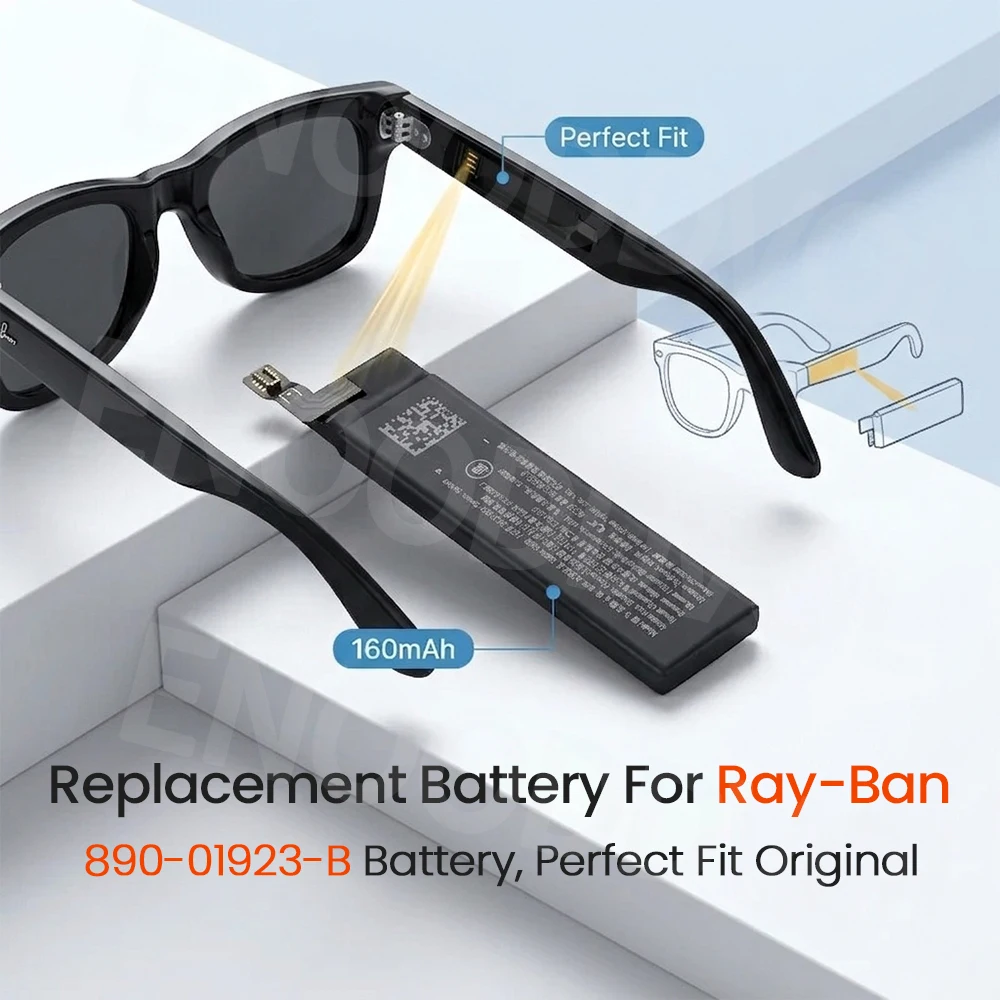890-01923-B Battery Replacement for Ray-Ban Meta Wayfarer Smart Glasses 3.87V 160mAh Smart Glasses Repair Part Fit Original