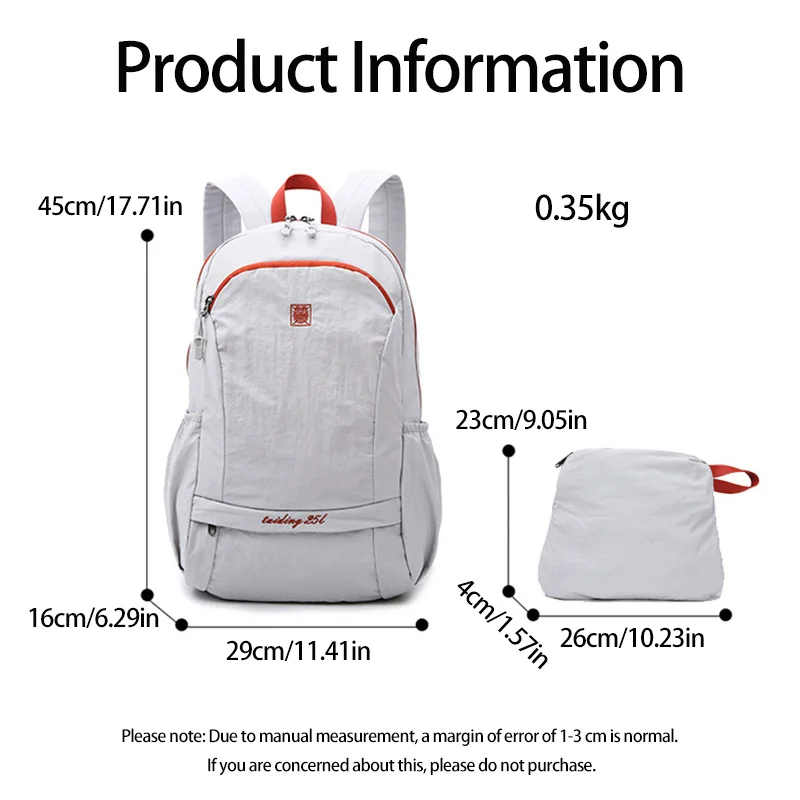 حقيبة ظهر متعددة الوظائف قابلة للطي للاستخدام الخارجي للجنسين، سعة كبيرة، خفيفة الوزن، نمط محايد، حقيبة ركاب، نايلون مقاوم للماء