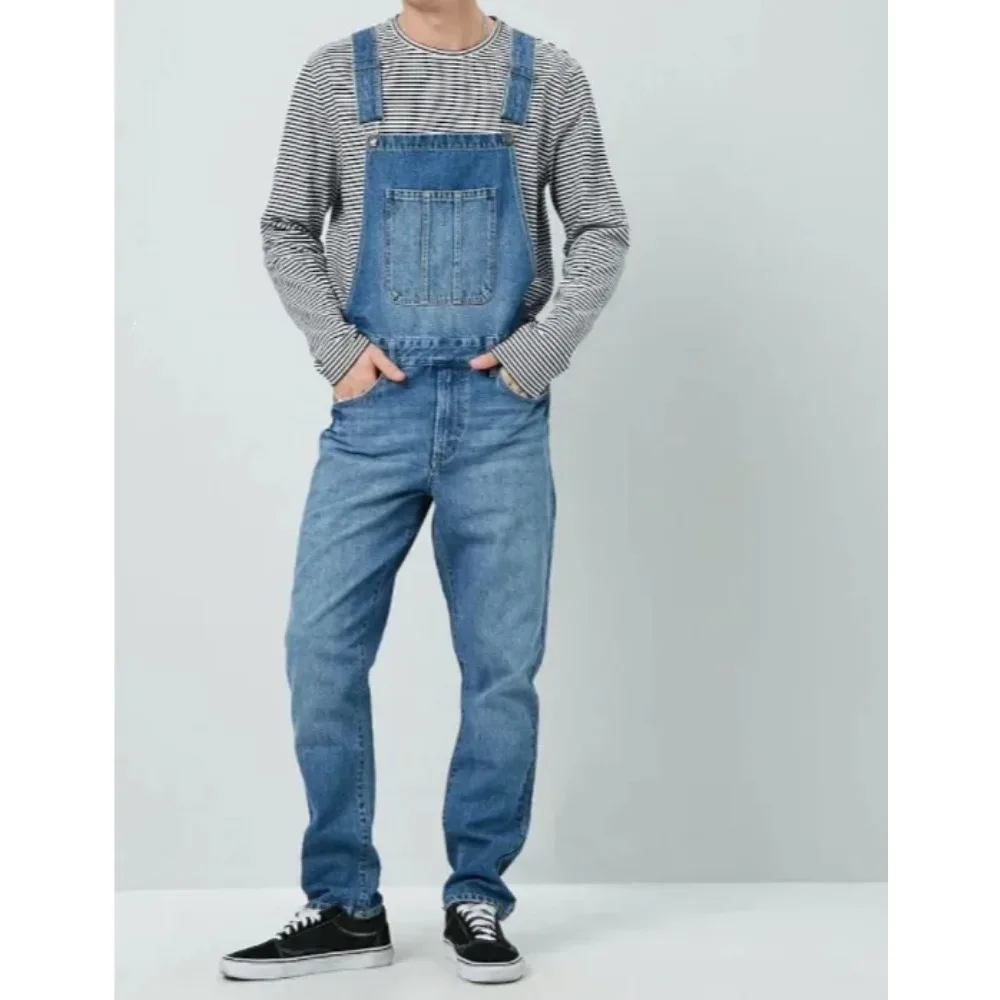 2025 Men Street Denim Suspenders Pants Straight Long Jeans Male Splicing Pockets Denim Trousers Vintage Washed Overalls Jumpsuit