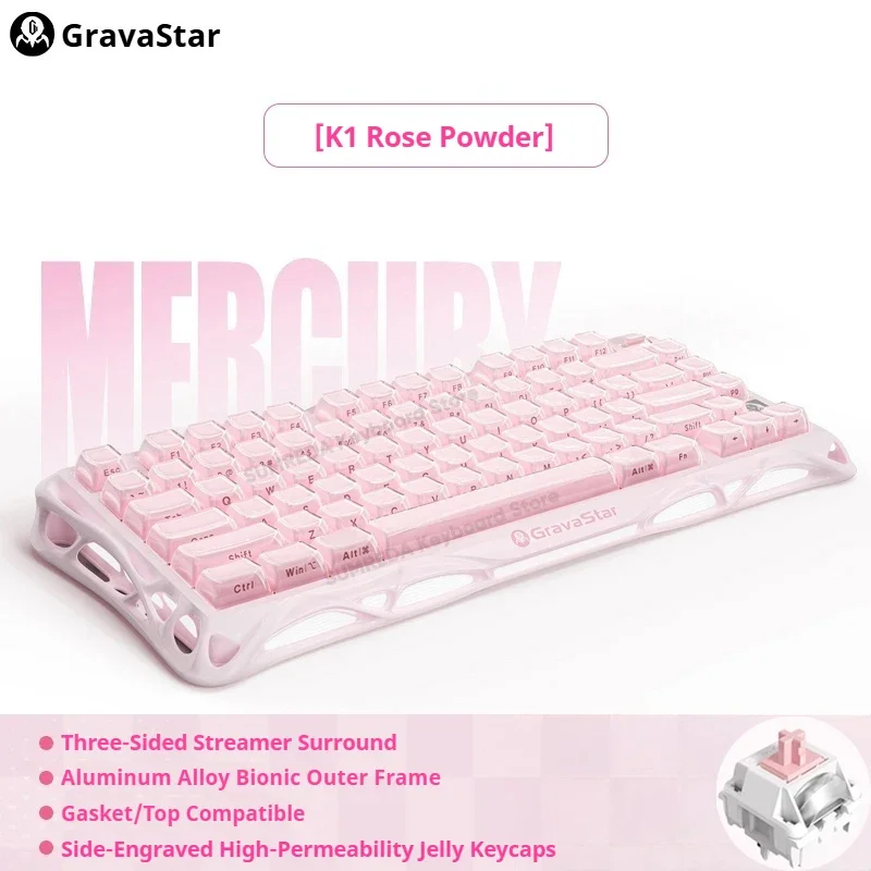 

GravaStar Rose Powder K1 Беспроводная игровая механическая клавиатура 79-клавишная RGB Bluetooth 2,4G Проводная розовая клавиатура с горячей заменой Геймерская клавиатура