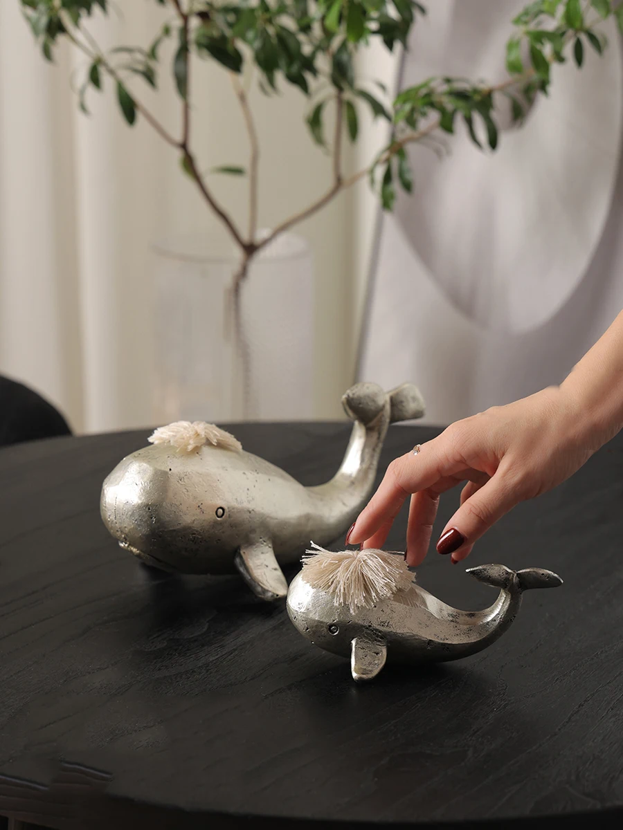 Home Patch Family Matte Silver Resin Craftsmanship Dolphin Statues Art Living Room Desktop Decoration Ornaments Study Wallpaper