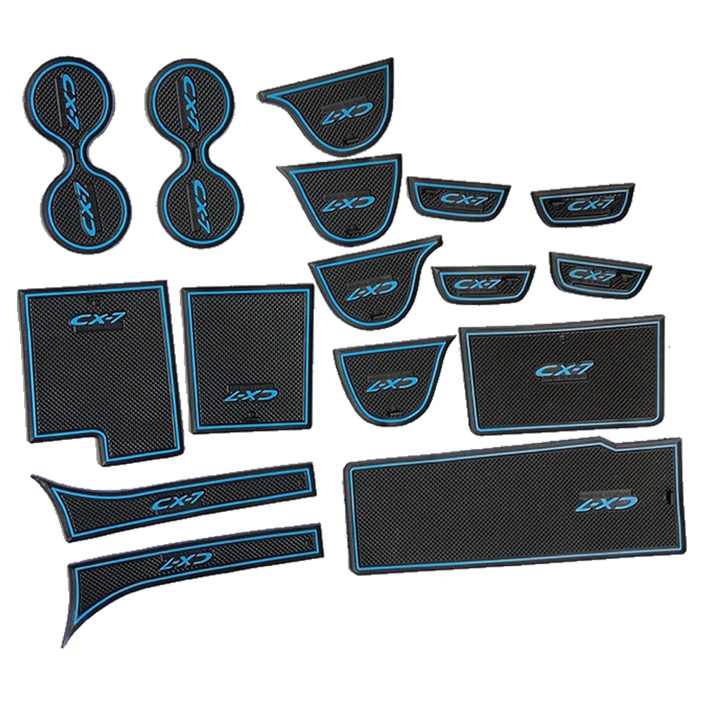 

Car Door Groove Mats For Mazda CX-7 CX7 2006-2024 Anti-Slip Gate Slot Cup Mat Rubber Mats Interior Accessories Blue 16PCS