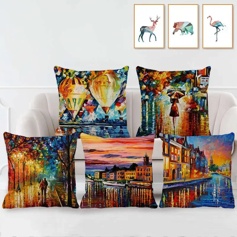 45x45cm Landscape Series Cushion Cover European and American City Natural Scenery Color Polyester Pillowcase