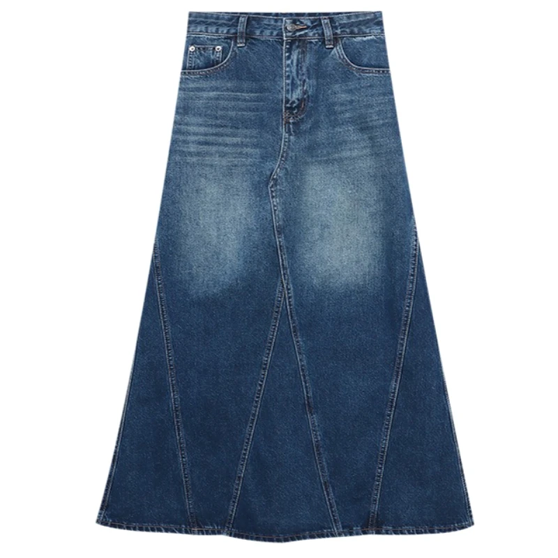 

Джинсовые юбки женские длинные, А-силуэт, облегающие, на пуговицах, элегантные, с вставками, в стиле Y2K, уличная мода, для работы, с высокой талией, градиентные, осень-зима 2026