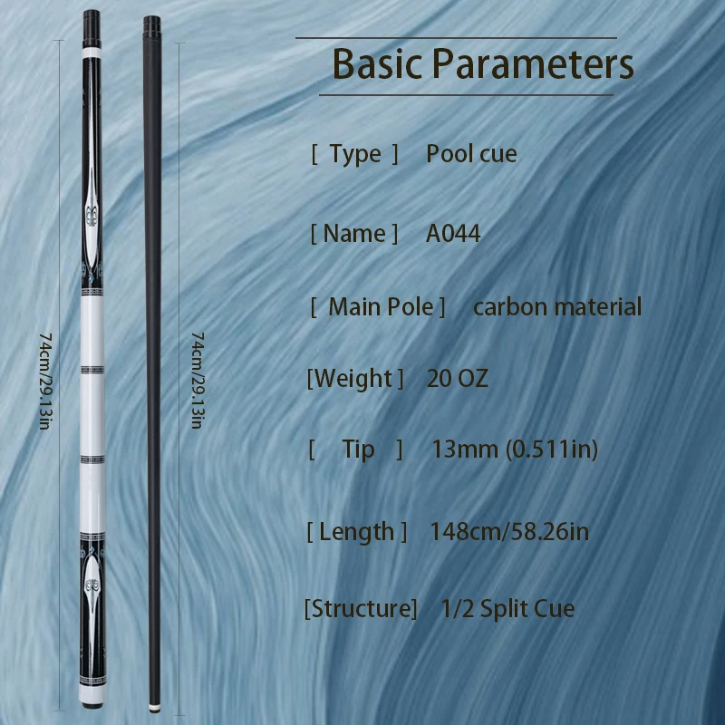 High Quality Carbon Pool Cue with 13mm Tip  Durable White and Black Design for 9 Ball and Carom Billiards Play