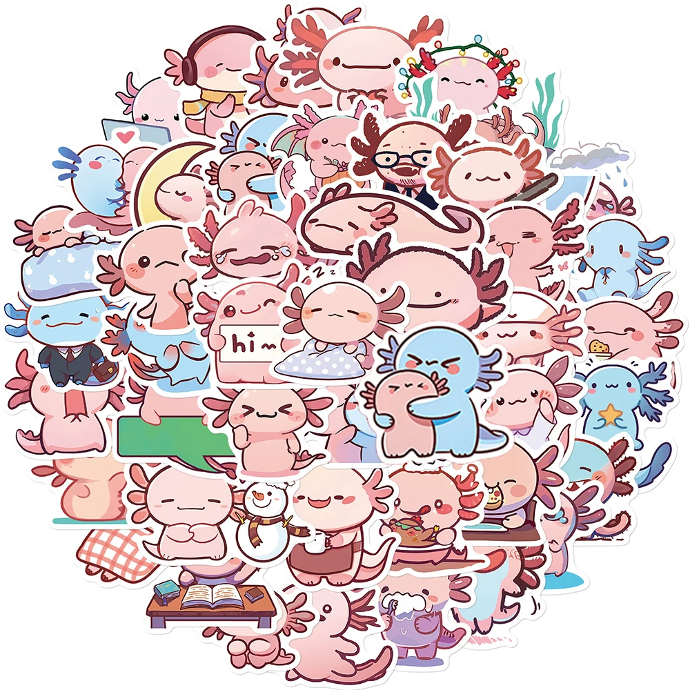 10/30/50pcs Funny Axolotl Cartoon Animal Stickers Cute Decoration Decals DIY Water Bottle Phone Suitcase Kawaii Sticker Kids Toy