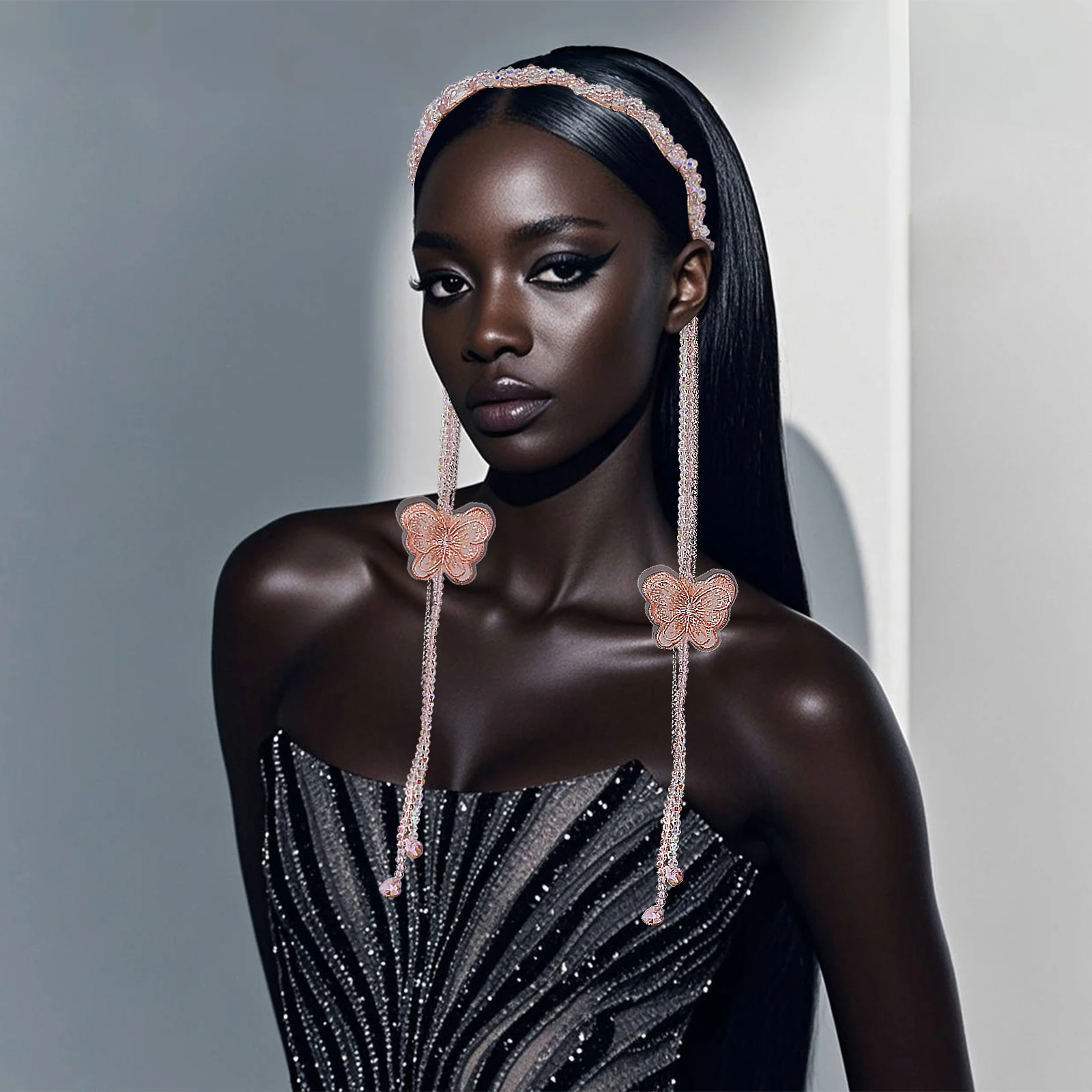 

HNNNS Crystal Fringe Integrated Headband Women Elegant Braided Hair Hoop Romantic Wavy Shaped Headpiece Handmade Headwear A355