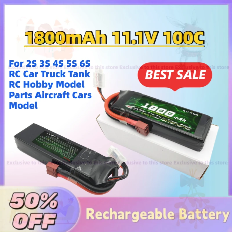 

1800mAh 11.1V 100C Lipo Battery FPV Drone Battery for 2S 3S 4S 5S 6S RC Car Truck Tank RC Hobby Model Parts Aircraft Cars Model