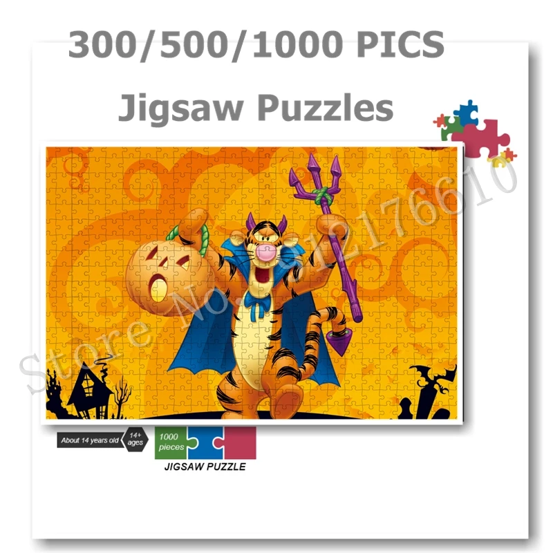 Halloween Style Disney Tiger Jack-O-Lantern Jigsaw Puzzle 300/500/1000 Pieces Cartoon Puzzles Decompressed Gift Game Toys Decor