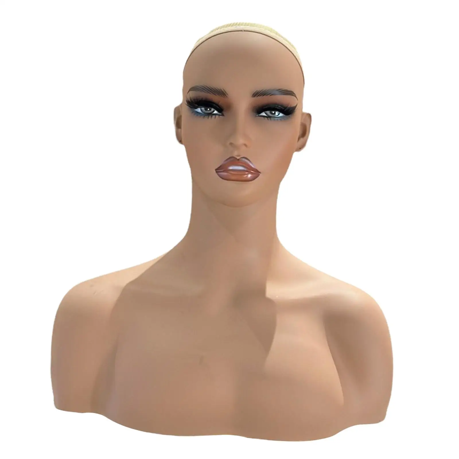 Realistic Mannequin Head with Makeup Wig Showing Stand Manikin Head Bust for Necklace Scarves Hats Beauty Accessories Jewelry