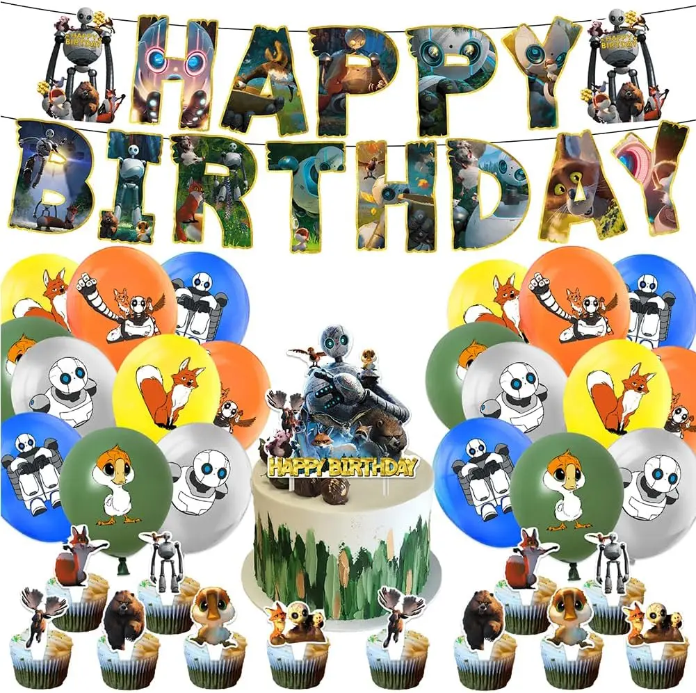 

34PCS Robot Theme Birthday Decoration Wild Creative Party Kit Banner Balloons Flags Inserts Suitable For Robot Theme Party Robot