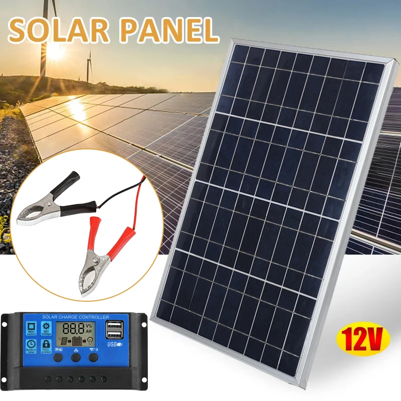 300W 12V Solar Panel Kit with 10A-100A Controller USB Port Portable Solar Battery Charger Suitable for Outdoor Camping Mobile RV