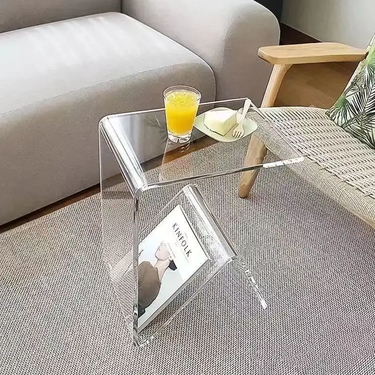 Transparenter C-förmiger Beistelltisch aus Acryl, Couchtische, luxuriöser Wohnzimmer-Mitteltisch, nordischer Sofa-Beistelltisch, Nachttisch