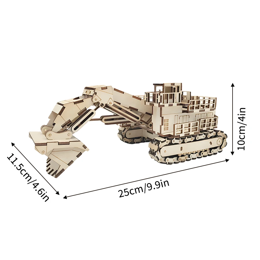 OUZEY 3D Wooden Excavator Puzzle, DIY Construction Vehicle Model Kit, Educational Assembly Toy Gift for Kids & Adults