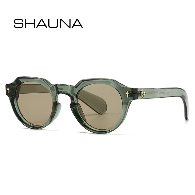 SHAUNA Ins Popular Fashion Oval Sunglasses Women Vintage Rivets Decoration Men Punk Green Sun Glasses