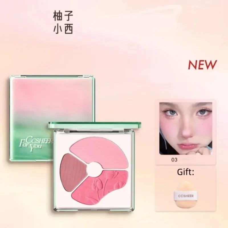 “CC” Sheer Astringent Color Tri-Color Blush Palette Expanding Shrink Blush Highlighting Finishing Rare Beauty KoreanStyle Makeup