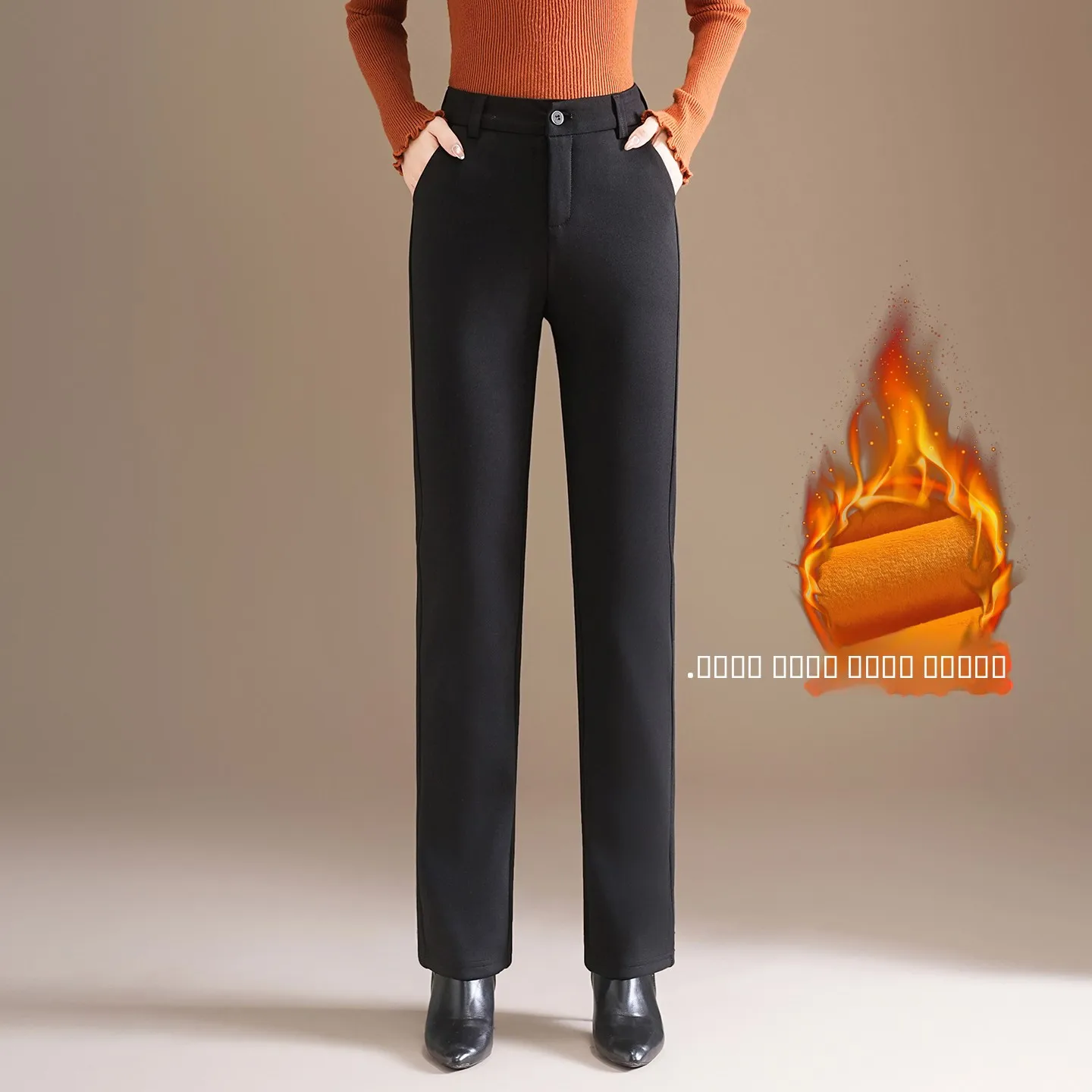 

Женские утепленные брюки прямого кроя с высокой талией, повседневные, черные, эластичные, для отдыха, длинные, зимние