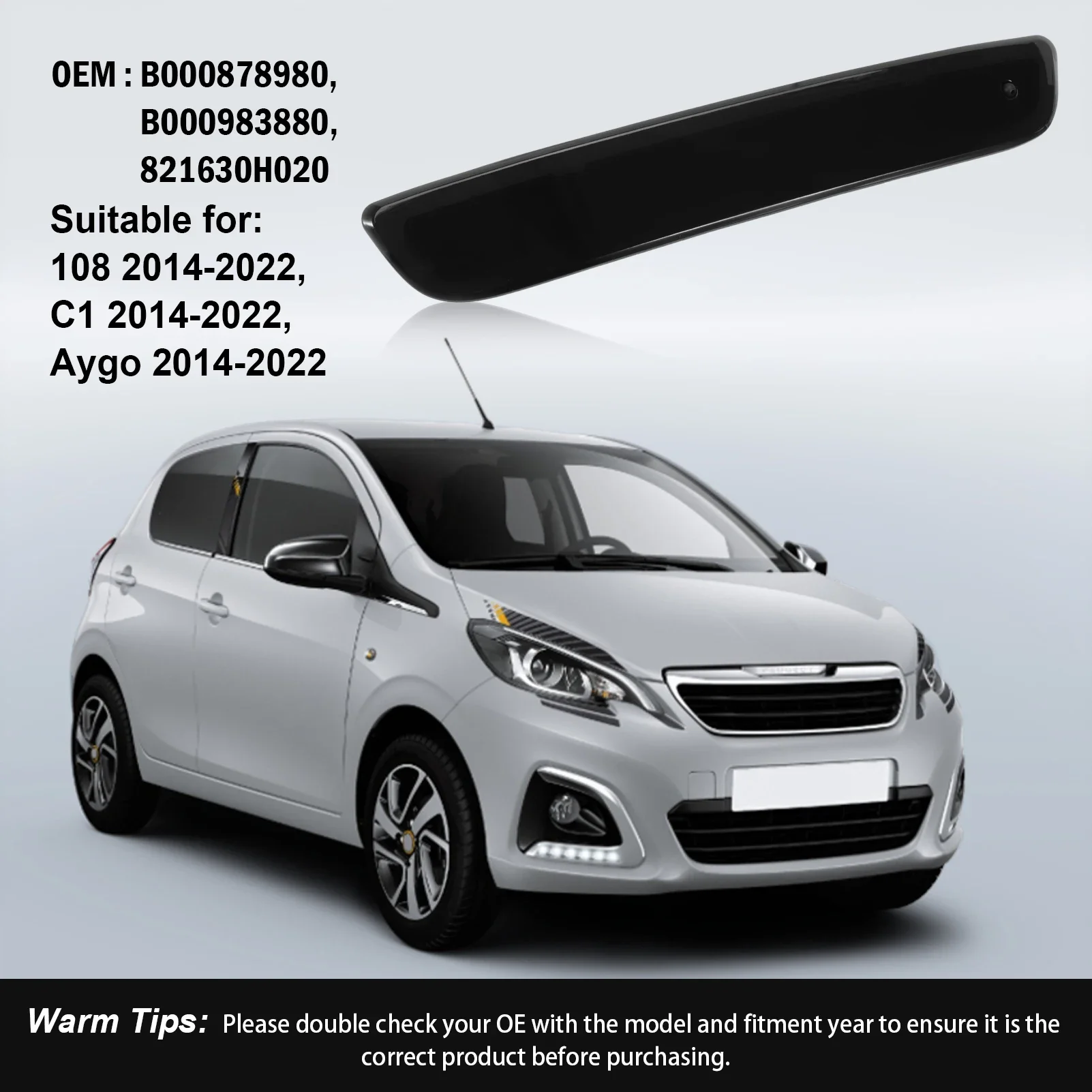 

LED High Level Rear Brake Light For Peugeot Citroen C1 108 2014-2021 B000878980