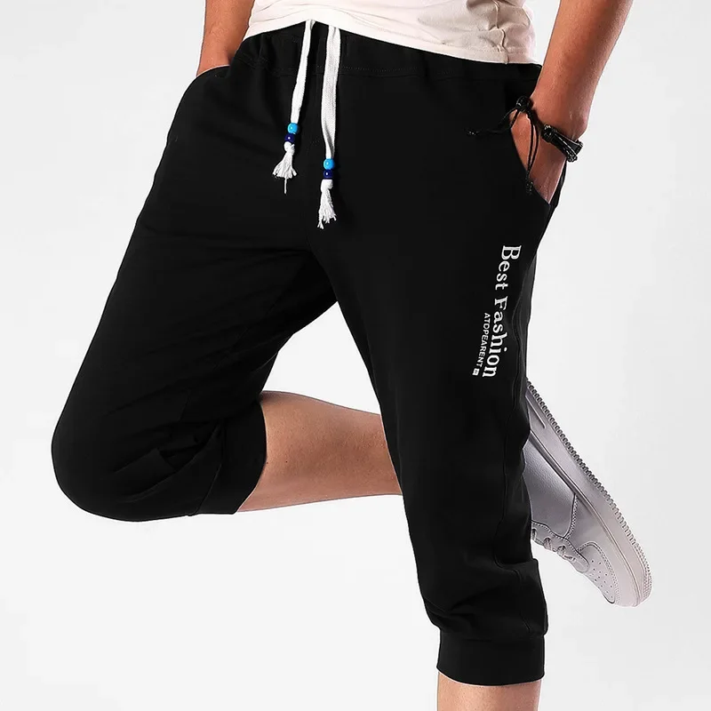 2024 New in Men\'s Short Summer 3/4 Pant Men Long Sport Bermuda Male Casual Breeches Sweat Beach Below Knee Length Big Size Large