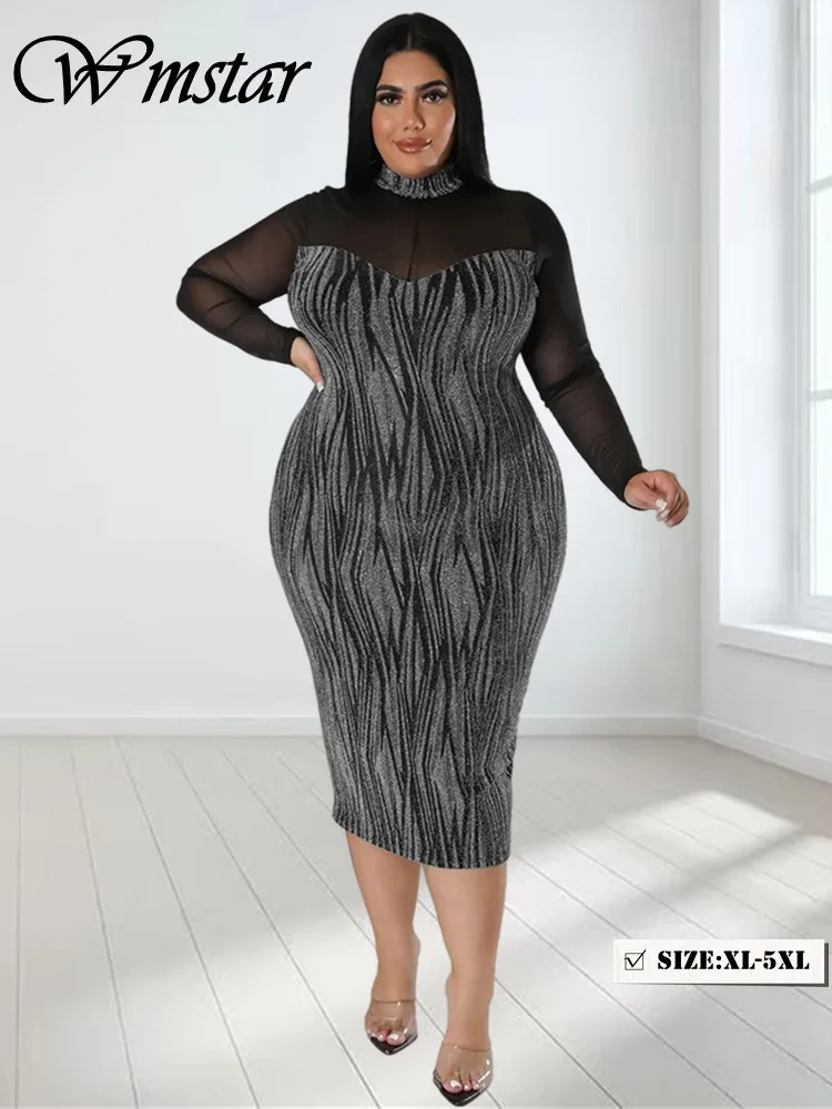 

Wmstar Plus Size Dress Women Sexy See Through Mesh Patchwork Maxi Dress Fashion New Club Outfits Wholesale Dropshipping 2024