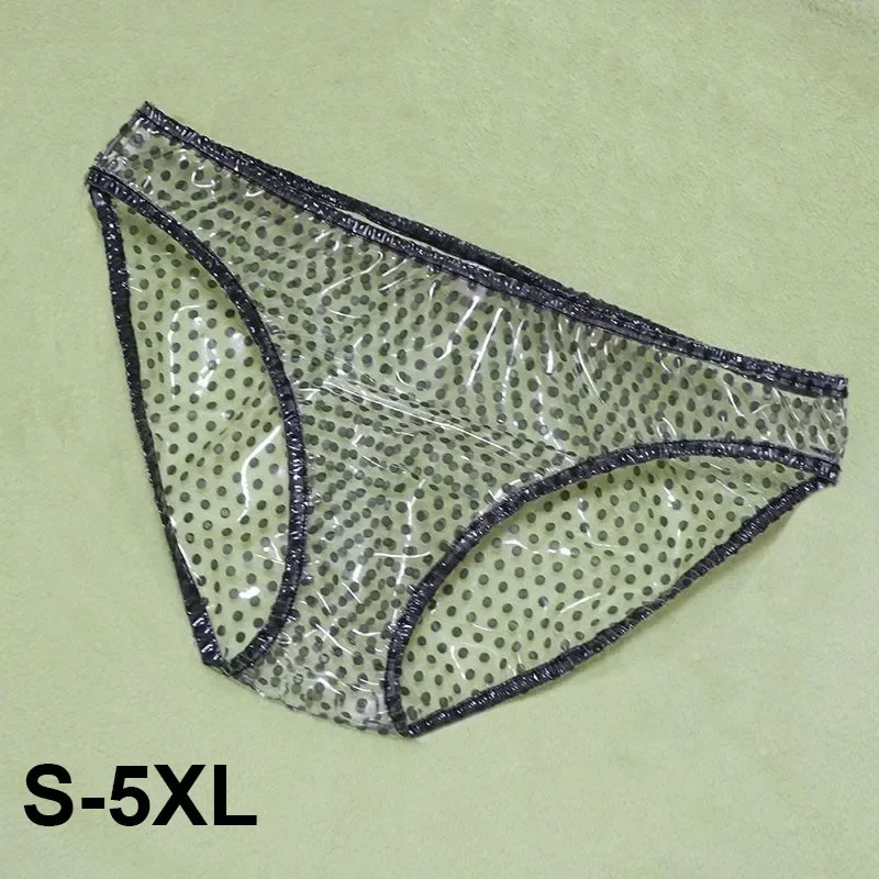 S-5XL Women Sexy Transparent Polka Dot PVC Plastic Briefs Soft Smooth Silent Sissy Erotic Underpants Anti Side Leakage Panties