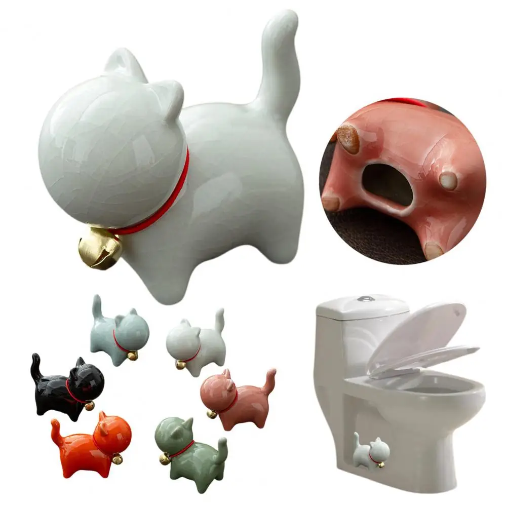 Cat Toilet Bolt Cover Ceramic Cat Frog Toilet Bolt Caps Ancient Chinese Chinaware Decor Ice-crack Finish Bathroom Ornaments