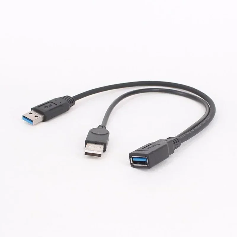 1pc Black USB 3.0 Female To Dual USB Male with Extra Power Data Y Extension Cable for 2.5\