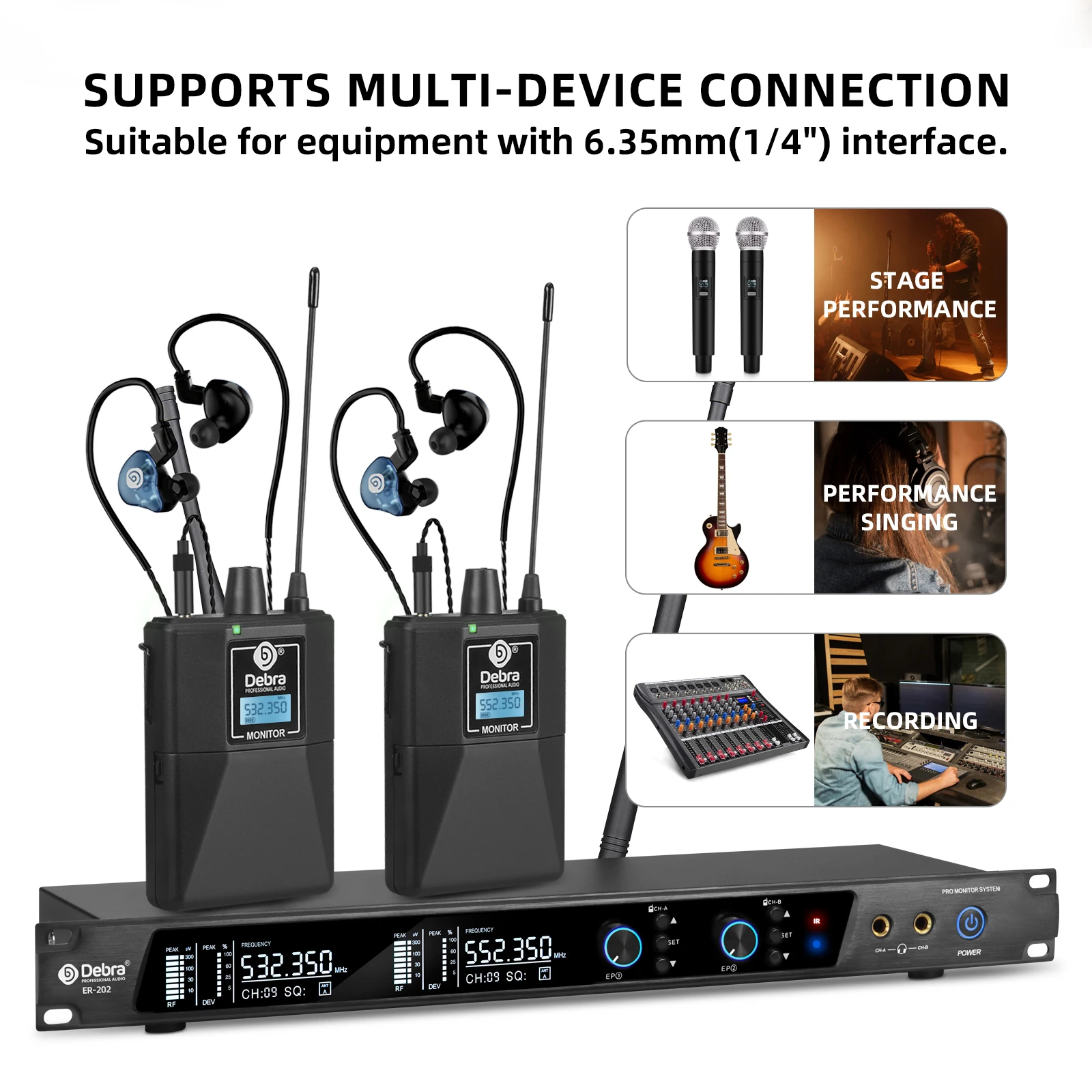 Debra ER-202 UHF Professional Wireless In-Ear Monitoring System with Bluetooth 5.0, for Stage, Theatre and Recording Studio Use view 6
