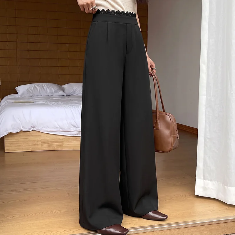 Chic 2026 Autumn and Winter Commuter Wind Pants Bottom Solid Color High Waist Drop Wide Leg Mopping Casual Trousers Y2K