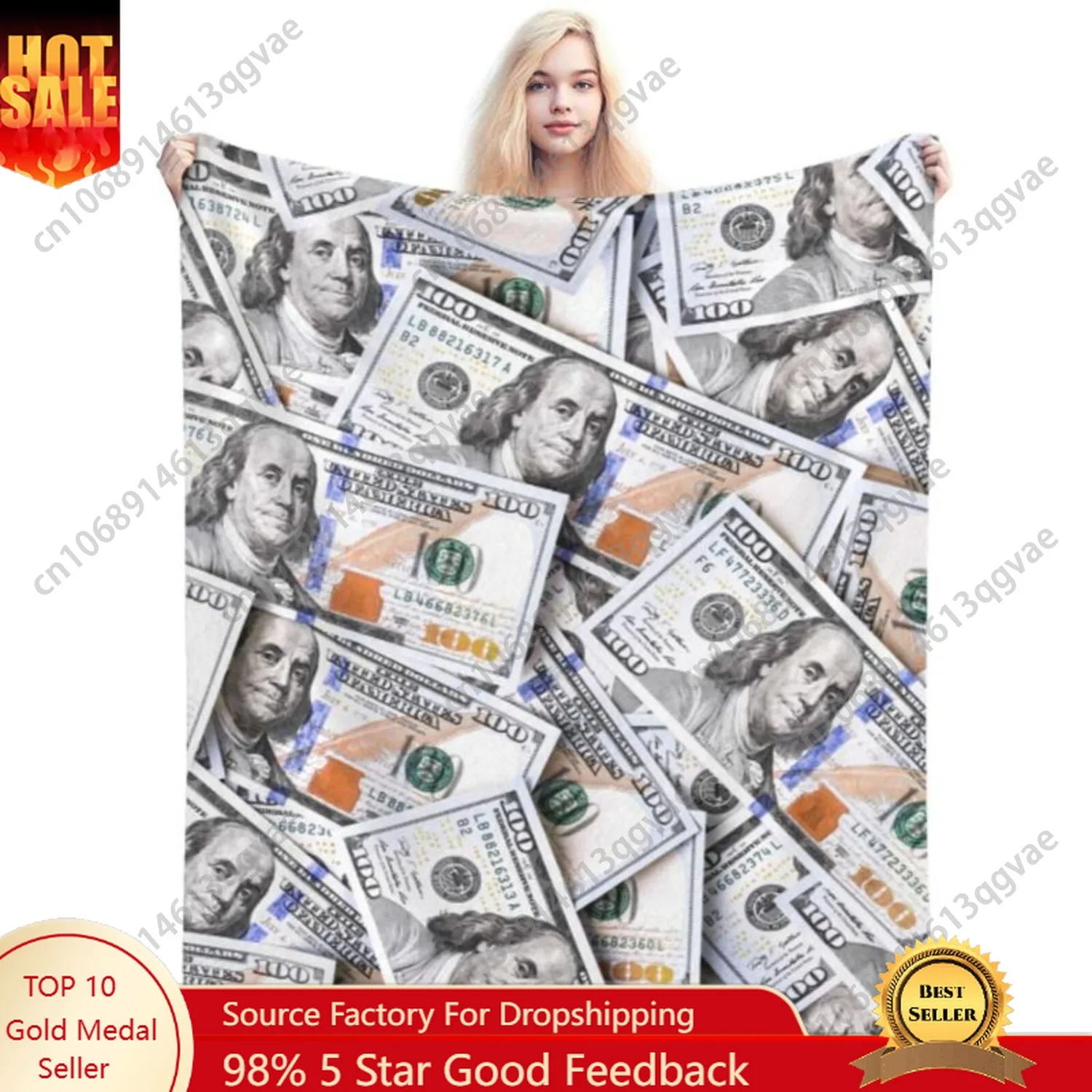 

Novelty Dollar Cash Money Pattern Blanket Soft Comfy Flannel Throw Blankets Lightweight Warm Bed Throws Plush for Couch Sofa Cam