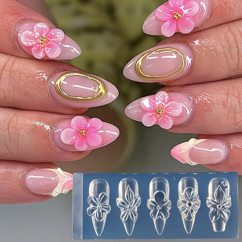 Molde de silicona 3D para flores de uñas, pétalos de lirio e hibisco, plantilla para tallar, esténciles para esmalte en gel, decoración de manicura primavera/verano 2