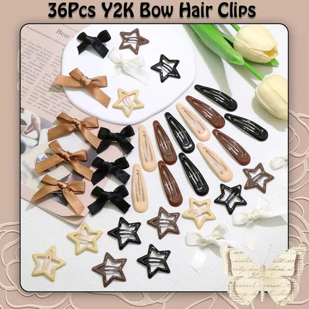 36Pcs Hair Clips for Girls Non Slip Metal Snap Hair Clips for Kids YK2 Star Bowknot & Teardrop Hair Clips Mini Hair Accessories