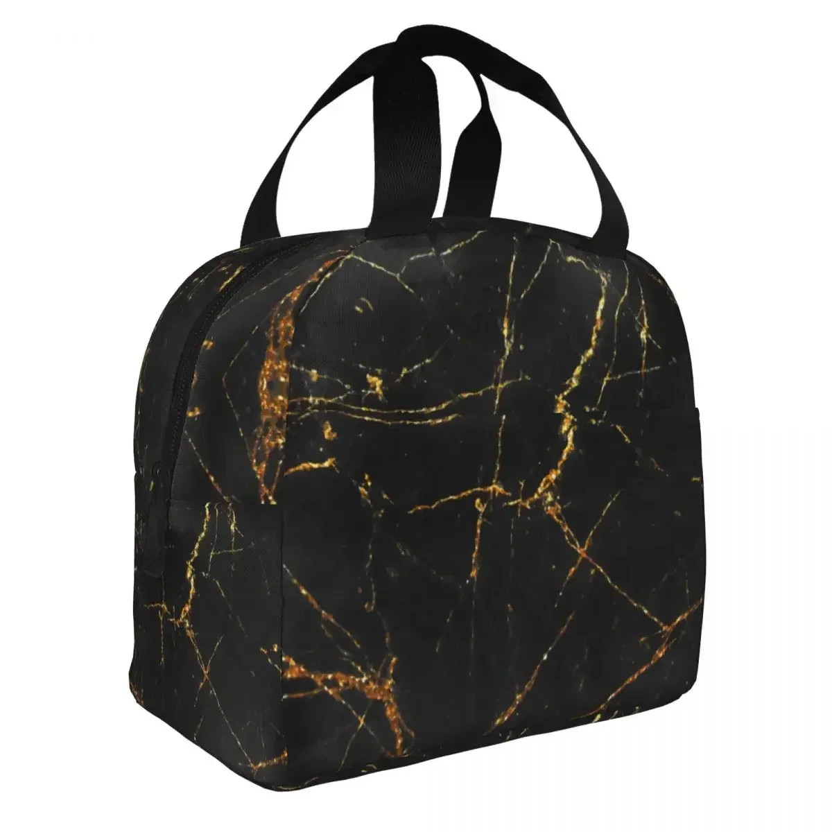 Black Gold Marble Lunch Bag Waterproof Insulated Canvas Cooler Modern Thermal Food Picnic Lunch Box for Women Girl