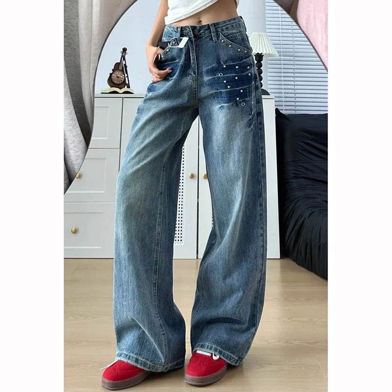 Chic Fashion Lady High Waist Jeans Pants Girls Casual Wide Leg Denim Trousers Female Retro Korean Designer Loose Pants